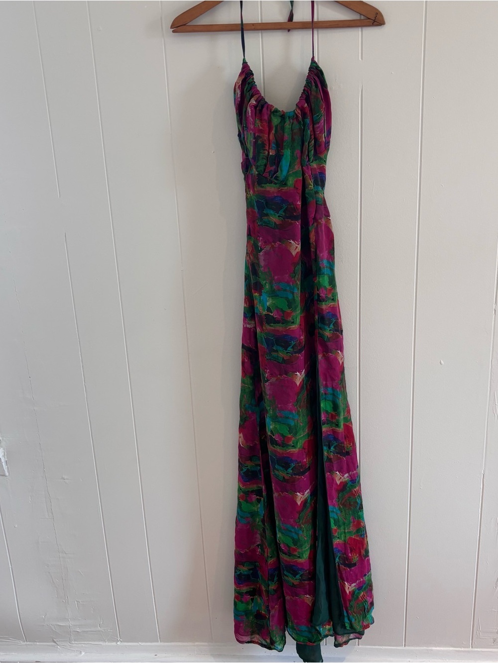 Rendoll Flowing Multicolor Maxi Dress with Pink & Green Abstract Print size S